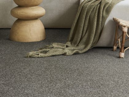 Elegant living room interior design with mock up poster frame, grey corner sofa, coffee table and personal accessories. Pastel neutral colours. Template.